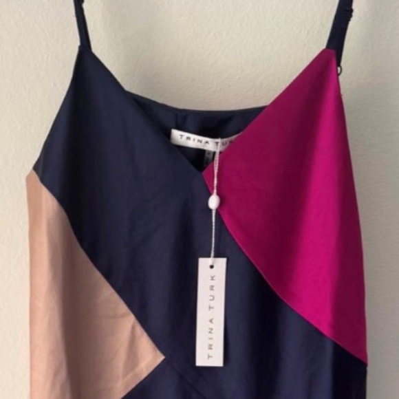 TRINA TURK Miraculous Dress | Silky Navy Blue Satin Slip Dress SMALL NWT $298 - Picture 1 of 3